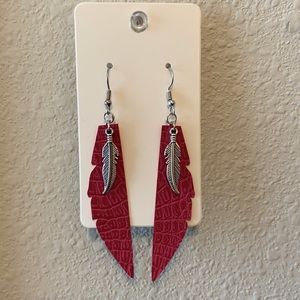 Pink feather boho faux leather earrings!